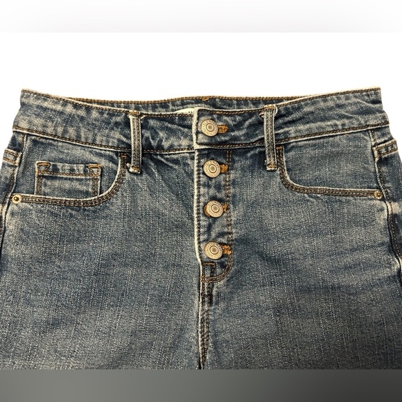 Old Navy High Rise Secret-Slim Button Fly Cuffed Women's Size 0 Blue Jean Shorts - Picture 2 of 10